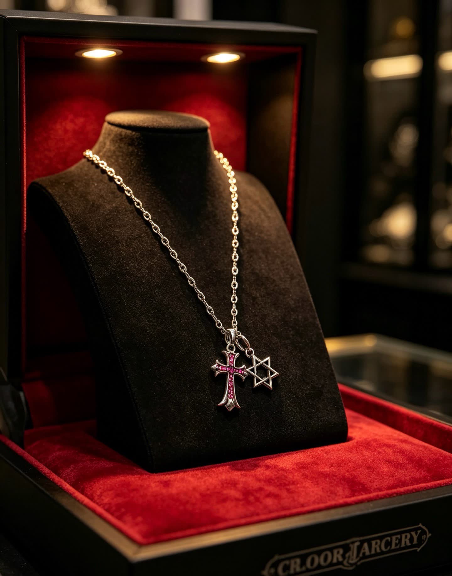 Chrome Hearts Silver Cross and Star of David Charm Necklace